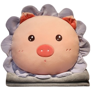 珊瑚绒小毛毯子办公室午睡卡通抱枕二合一四季薄款空调毯单人盖毯