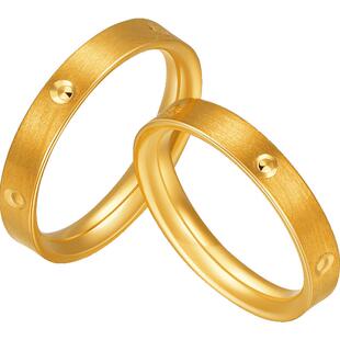 明牌珠宝足金戒指 经典亮点系列钻纹黄金情侣对戒实心AFM0148计价