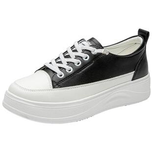 大东小白鞋女鞋2026春季新款时尚休闲简约平底系带中跟圆头Q0352