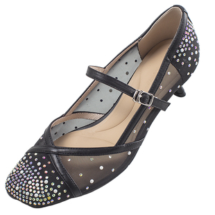 N26D3137M-星河-渐变满钻纱网细跟气质方头玛丽珍鞋-精致黑