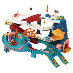 恐龙盘山公路电动汽车轨道车小火车停车场大冒险1岁3男孩儿童玩具