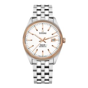 【限时钜惠】Titoni瑞士梅花手表宇宙系列夜光镀金机械男士手表