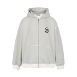 Amoeba美式复古刺绣毛呢条纹连帽卫衣外套女情侣宽松慵懒拉链开衫