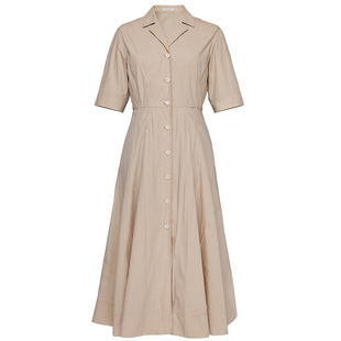 商场同款PURE TOUCH女装26春夏新款连衣裙v领收腰棉混纺过膝长裙