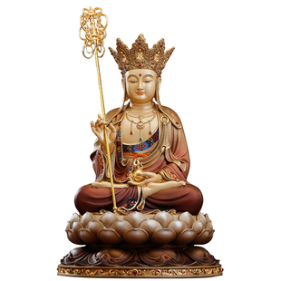 台湾纯铜地藏王菩萨家用供奉地藏菩萨佛像彩绘铜佛像娑婆三圣摆件