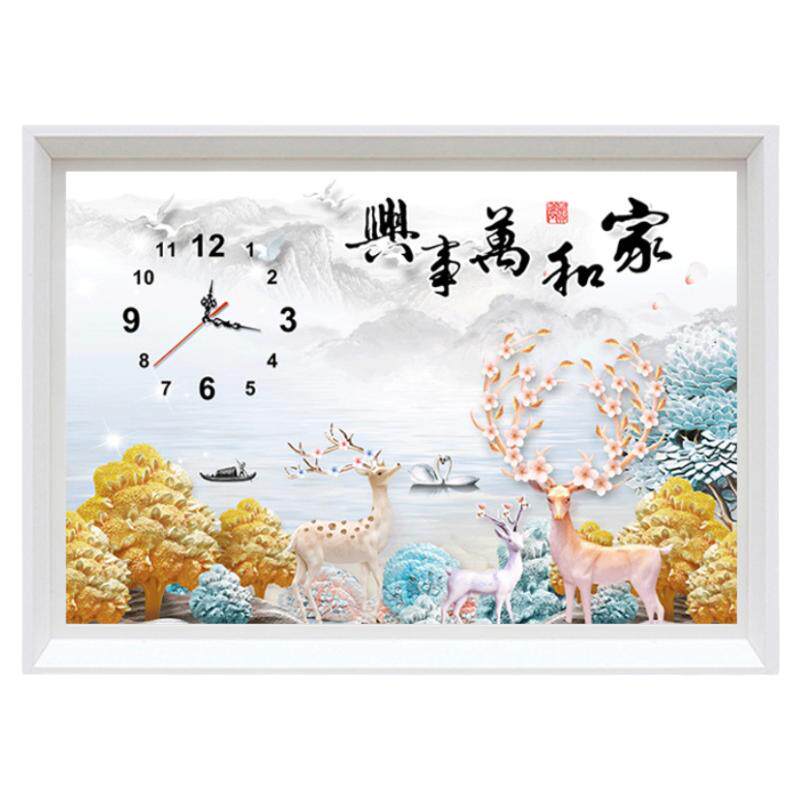 发财鹿钟表钻石画方钻满钻十字绣