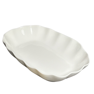 10英寸蒸鱼盘纯白盘子菜盘家用陶瓷釉下彩长方形鱼盘烤箱专用深盘