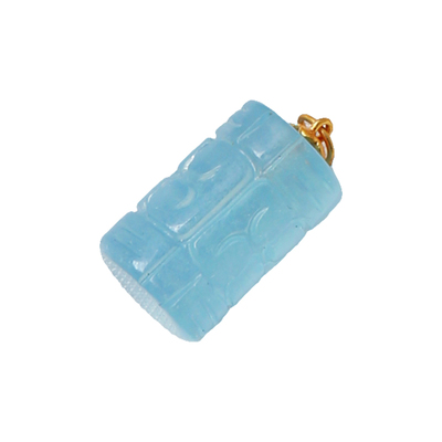 天然水晶海蓝宝雕刻回纹珠纯银扣镶嵌款吊坠 女款锁骨链挂坠饰品