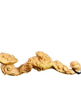 黄杨木中式金蟾如意盘玩摆件