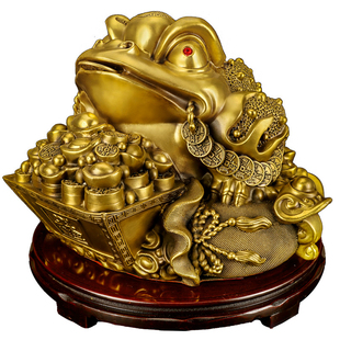 金蝉招财摆件小号三角金蟾纯铜三足金蟾蜍聚财聚宝盆日进斗金店里