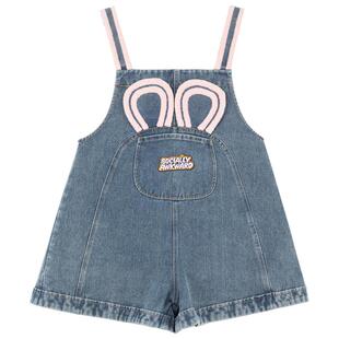 KEIKO 元气少女穿搭背带牛仔裤2026春夏甜美撞色肩带连身阔腿短裤