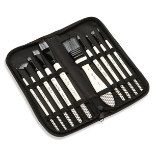 水彩画笔套装厂家直供10支尼龙毛含板刷布包画笔绘画用品批发油画猪鬃水粉画画专业扇形彩绘鬃毛