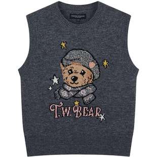 TeenieWeenie小熊女装毛衣25冬新款休闲舒适宽松大熊刺绣毛衣背心