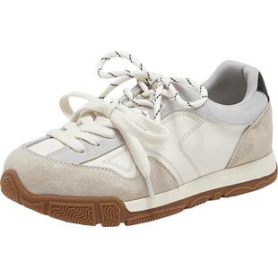 百思图26春新款真皮红色厚底德训鞋跑步鞋运动休闲女鞋W0883AM6