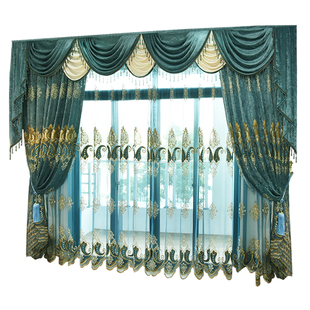 定制雪尼尔窗帘北欧简约遮光客厅卧室欧式绣花布成品高档奢华大气