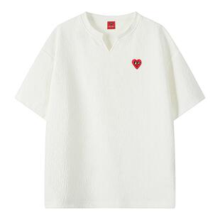 查尔斯桃心 肌理感V领短袖t恤男2026年夏季薄款透气美式半袖体恤