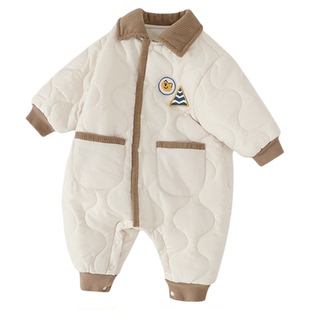 男宝宝棉服秋冬装夹棉加厚婴儿连体衣绅士风棉衣冬季小月龄外出服