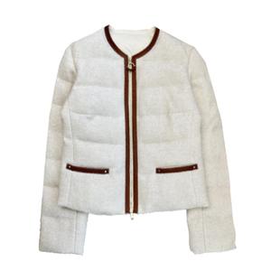 鸭毛 深圳高端女装 冬季通勤撞色拼接羊卷毛鹅绒南油羽绒服短外套