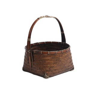 竹编手提篮子收纳面包蔬菜水果竹篮小竹筐子手工精编篮老式复古