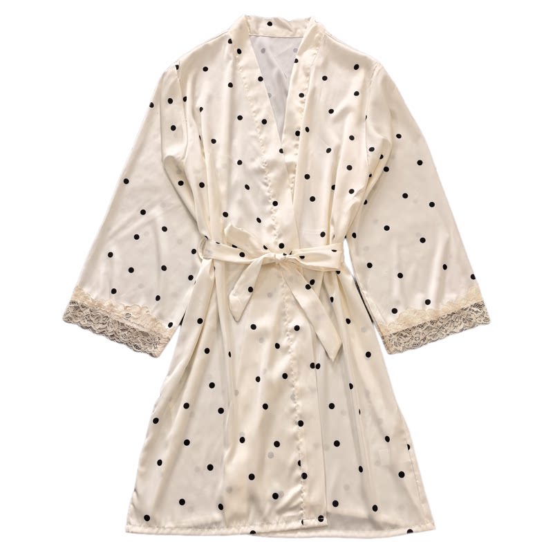 睡袍女春秋款冰丝绸性感蕾丝花边系带睡衣女款夏季纯欲风家居服