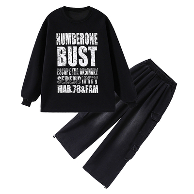 街舞儿童潮服架子鼓演出服男童hiphop嘻哈牛仔工装裤酷帅卫衣套装