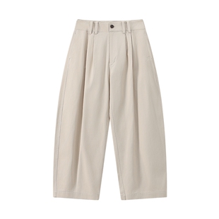 江南先生NewJNXS斜纹硬挺梭织双褶休闲裤春刺绣宽松阔腿长裤男女