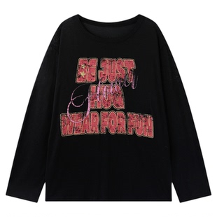 BJHG不计后果千禧风罩衫长袖T恤女春季美式甜辣内搭打底斜肩上衣