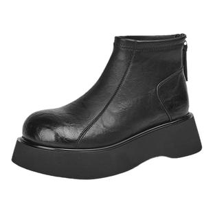 星期六厚底增高短靴女2025新款冬季加绒英伦风小众大头马丁靴子女