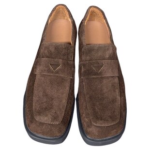 欧货方头皮鞋男真皮反绒皮乐福鞋男一脚蹬男鞋潮懒人鞋发型师潮鞋