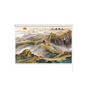 卷帘新中式水墨山水画窗帘办公室客厅卧室家用遮阳防晒卷拉式挂画