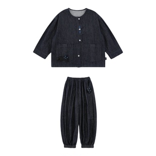 幼悠男童时髦牛仔套装春季猫咪刺绣玩偶外套利落防风宽松束脚裤子