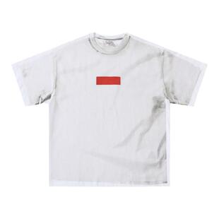 24SS MM6 BOX LOGO泥染做旧水洗解构假两件印花美式潮流短袖T恤