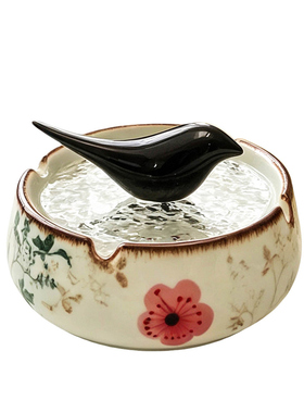 创意中古风陶瓷烟灰缸花鸟装饰品