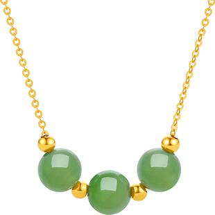 周六福金镶玉项链女款黄18K金红玛瑙吊坠套链官方正品新年礼物