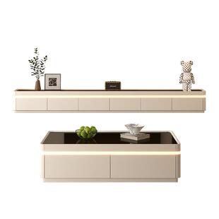 实木落地电视柜茶几组合客厅家用奶油风电视机柜2025新款烤漆地柜