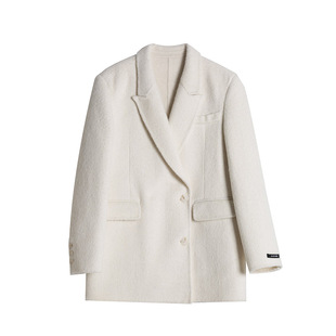 洛边 【清冷冬日】羊驼秋冬双面呢保暖大衣西装服宽松羊毛外套女