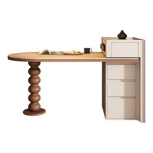 法式中古风可伸缩岛台餐桌一体家用小户型半圆弧岩板倒台迷你吧台