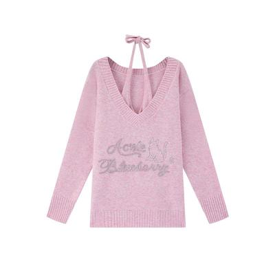 ablueberry猫咪挂脖假两件毛衣女