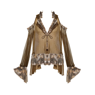 虚轨原创 鎏金蛇谕流浪风复古辣妹V领性感蛇纹半透网纱开衫上衣薄