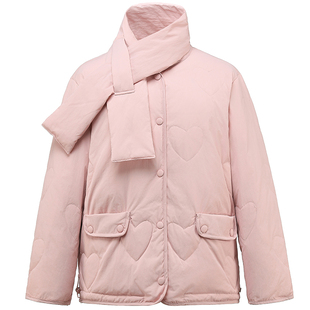 2025冬胖莹莹大码女装简约韩系百搭围巾爱心小个子宽松短款羽绒服