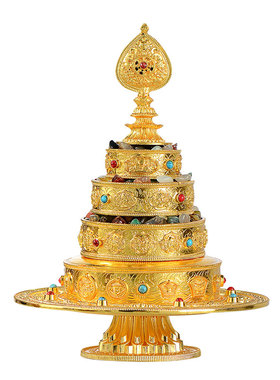 欧斯特彩珠镶嵌曼扎盘室内家用曼达盘修盘八吉祥雕花曼茶罗盘摆件