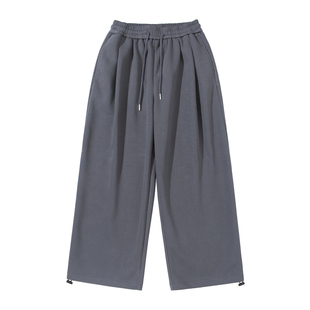 深灰色垂感直筒松紧腰卫裤男生2025新款秋季宽松休闲运动长裤子潮