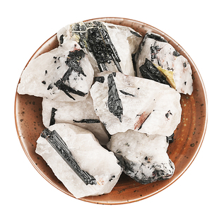 天然石英碧玺原石摆件黑碧玺共生矿物晶体电气石标本托玛琳奇石