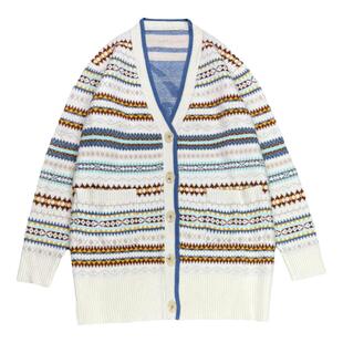 iu李智恩同款毛衣女韩版条纹中长款针织开衫初秋学院风上衣外套