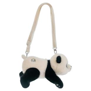 可爱小熊猫斜挎包大容量毛绒包包卡通浣熊单肩包女熊猫憨憨双肩包