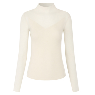 小着暖冬 HB21 白色半高领羊毛薄针织 半透设计明媚