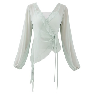 3658现代舞服女成人舞蹈网纱中国古典长袖飘逸宽松泡泡袖跳舞上衣