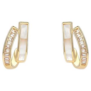 DODOGOGO双层贝壳耳钉女士气质耳夹2025新款耳环高级感轻奢耳饰品