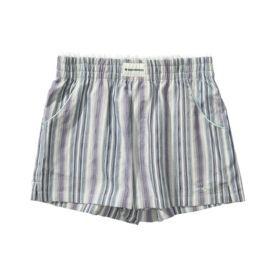瞬时山野Monterest户外刺绣logo蕾丝腰头宽松条纹阿罗裤短裤女款