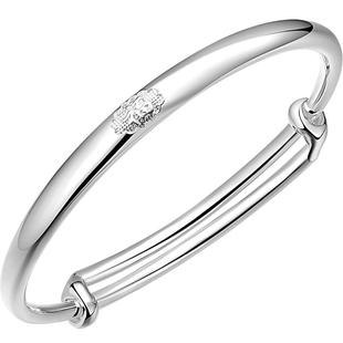 福字银手镯素圈亮面妈妈款9999纯银老人奶奶镯子女送妈妈生日礼物